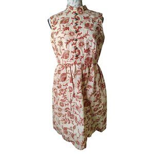 Vintage Denise Are Here Sleeveless Jumper Dress, Size 11/12 Beige Maroon Flower